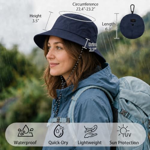 Packable Sun Bucket Hat for Women Men Wide Brim Outdoor Hiking Hat - color: Navyblue