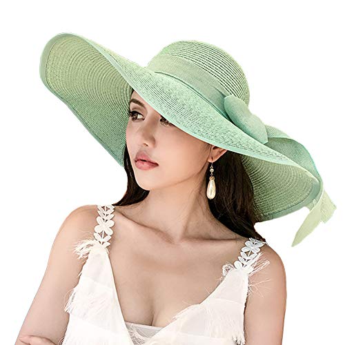 FSIGOM Women's Folable Floppy Hat,Wide Brim Sun Protection Straw Hat, Summer UV Protection Beach Cap - color: C1-f-mint Green, size: Large