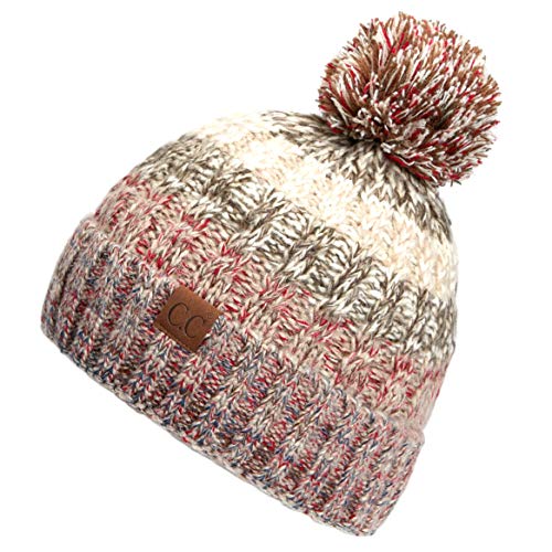 C.C Exclusives Women's Winter Seed Stitched Confetti Pom Beanie Hat (HAT-1816)(HAT-2214)(HAT-2085)(HAT-3841) - color: Beige