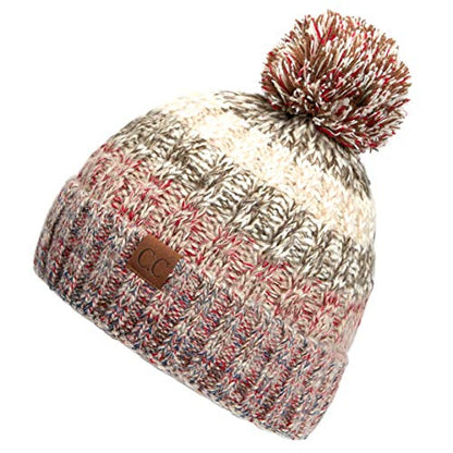 C.C Exclusives Women's Winter Seed Stitched Confetti Pom Beanie Hat (HAT-1816)(HAT-2214)(HAT-2085)(HAT-3841) - color: Beige