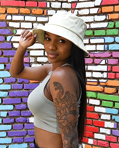 FURTALK Bucket Hats for Women Washed Cotton Packable Summer Beach Sun Hats Bucket Hat with Strings for Travel - color: Beige