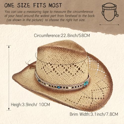 Straw Cowboy Hat for Women, Cowgirl Hat Wide Brim Western Cowboy Hat - color: Style9