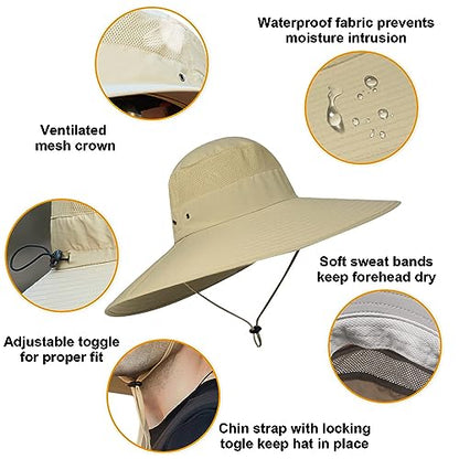 HUAMULAN Men Women 6" Wide Brim Sun Hat Summer Fishing Hats UV Protection - color: Bg9020-kaqi