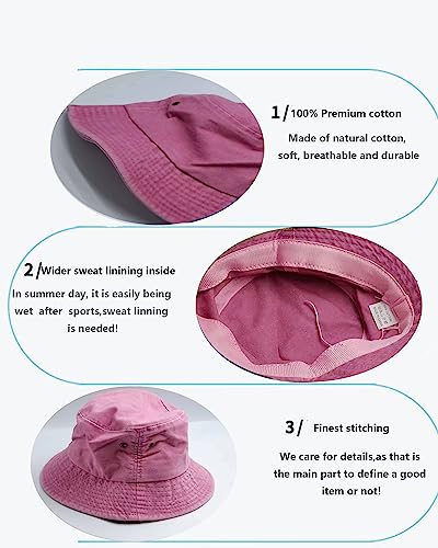 Premium Cotton Bucket Hats,Packable Hats for Men Women,Summer Bucket Hat,Fishing Sun Hats - color: Pink