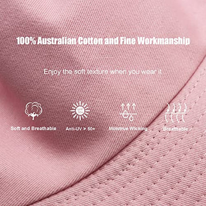 Bucket Hat for Women Men, Reversible Cotton Summer Sun Beach Cap Solid Color Style - color: A-pink