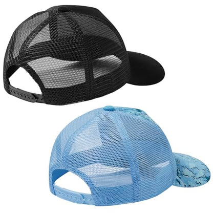 Suede Curved Brim Trucker Cap Adjustable Snapback Hat Mesh Back Breathable for Men Women 2 Pack SH03 - color: Pack of 2, Black & Ocean Digital Camo