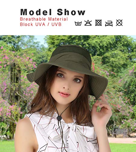 EONPOW Fishing Hats Windproof UPF50+ UV Protection Bucket Beach Mesh Sun Hat 56-61cm - color: Olive Drab
