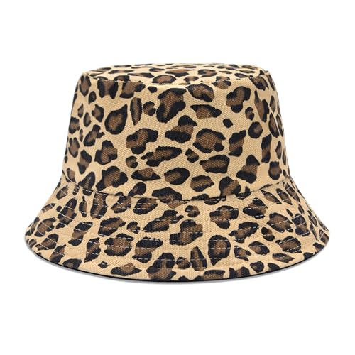 YAMEIZE Retro Style Bucket Hat for - Women Men Leopard Print Hat Fishing Cap Sun Hat Fishmen Hiking Beach Party Outdoor - color: Khaki Leopard