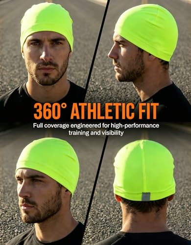 Sweat Wicking Skull Caps Cooling Helmet Liner Hat Running Beanie Cycling Skullcap Sleeping Cap for Men Women - color: Neon Yellow