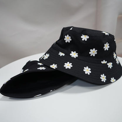 Printed Bucket Hat - Reversible Packable Summer Travel Beach Sun Cap for Men Women Teens - color: Daisy Black