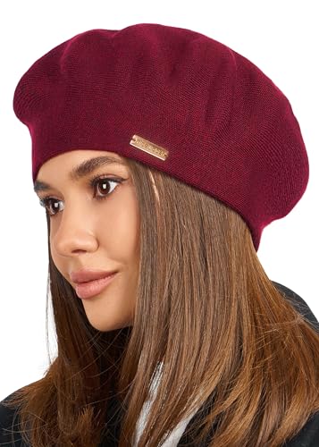Beret - Warm Lined Wool Angora Knit Berets - French Paris Hat for Women - color: Burgundy