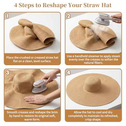 Barelove Sun Straw Hat Wide Brim Shape Hat with UPF 80+, Packable Foldable Floppy Summer Beach Hat for Women Men - color: Beige