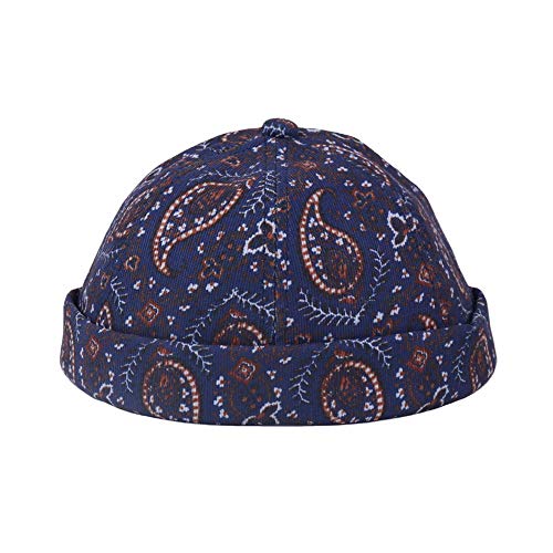 Mens Printed Docker Cap Hats Beanie Sailor Cap Hat Rolled Cuff Retro Brimless Hat - color: Navy