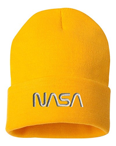 Go All Out Adult NASA Worm Logo Embroidered Cuffed Knit Beanie Cap - color: Gold