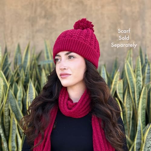 Humble Hilo Knit Hats Beanies for Women Winter Pom Beanie Men or Women Beanies Cable Knit Beanie - color: Dark Red Pom Pom