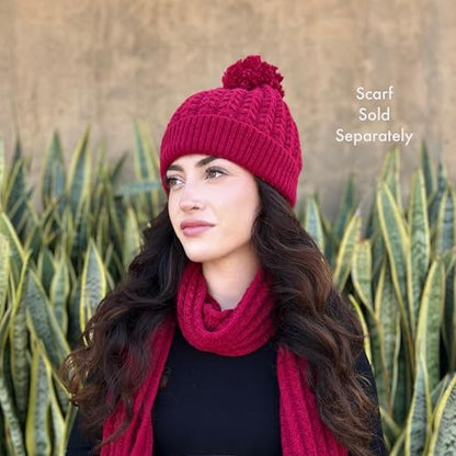 Humble Hilo Knit Hats Beanies for Women Winter Pom Beanie Men or Women Beanies Cable Knit Beanie - color: Dark Red Pom Pom