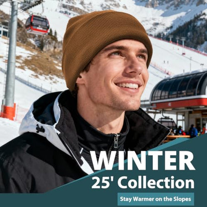 Fleece Lined Beanie for Men Women Knit Thick Warm Winter Beanies Hat - color: Coffee