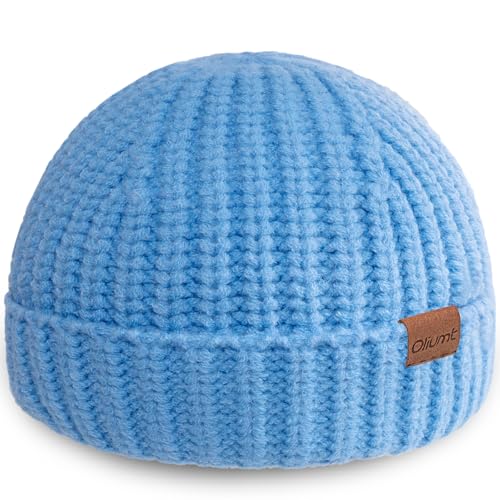 Fisherman Short Beanie Hats for Men, Knit Skull Cap Cuff Trawler Hat Mens Stylish Watch Cap Winter Warm Hat for Daily Wear - color: Sky Blue