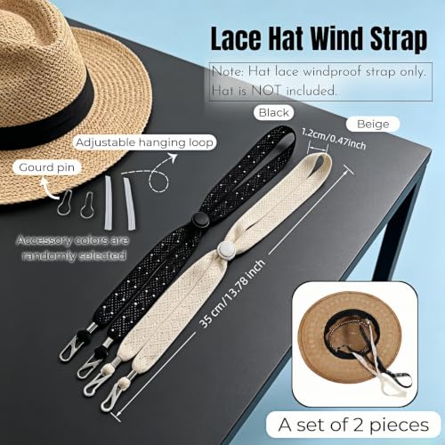 Lace Hat Wind Strap Adjustable Chin Cord Set of 2