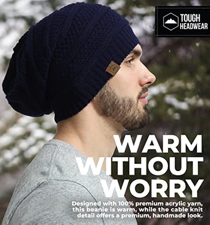 Tough Headwear Slouchy Oversized Beanie Hat - Warm Winter Hats for Women - Stretch Fit Mens Beanie - color: Navy Blue