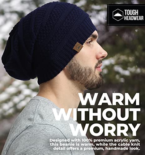 Tough Headwear Slouchy Oversized Beanie Hat - Warm Winter Hats for Women - Stretch Fit Mens Beanie - color: Navy Blue