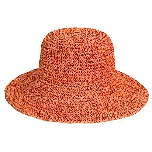 Womens Sun Hats Wide Brim Summer Beach Hat for Women Foldable Travel Straw Hat UPF50+ - color: A-orange
