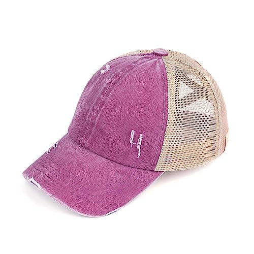 C.C. Childrens' Kids' Girls' Criss Cross High Bun Adjustable Mesh Trucker Baseball Cap - color: Cotton Twill, Grape