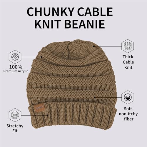 ZOORON Womens Winter Hat Slouchy Beanies for Women Cable Knit Beanie Hats - color: 1pack- Khaki