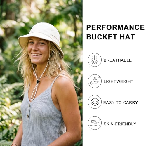 VOBOOM Women Lightweight Unstructured Bucket Sun Hat - color: White