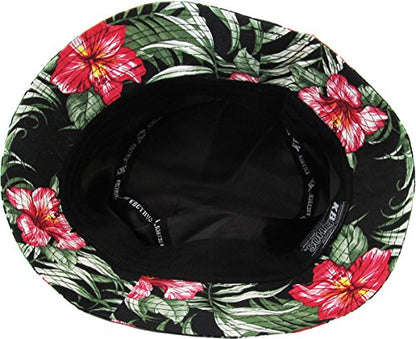 Floral Galaxy Leaf Aztec Tropical Print Bucket Hat Summer Boonie Cap - color: Black/Red Floral
