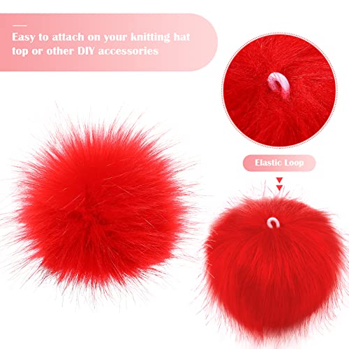 Tatuo 16 Pcs Faux Fur Pom Poms for Hats, Red - color: Red