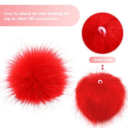 Tatuo 16 Pcs Faux Fur Pom Poms for Hats, Red - color: Red