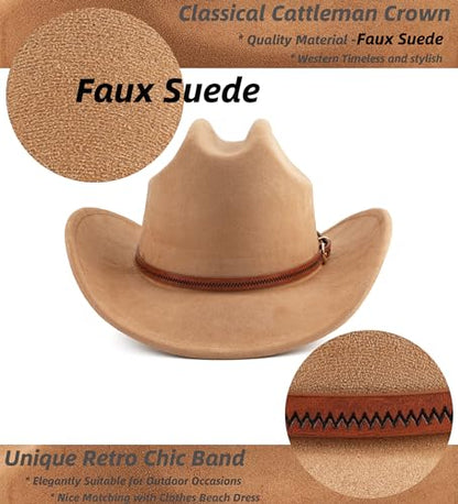 Pro Celia Cowboy Hat for Women and Men Wide Brim Western Cowgirl Hat - color: Camel