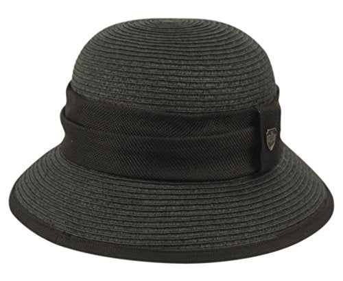 Women's Gatsby Linen Cloche Hat with Lace Band and Flower - color: Cl2797black