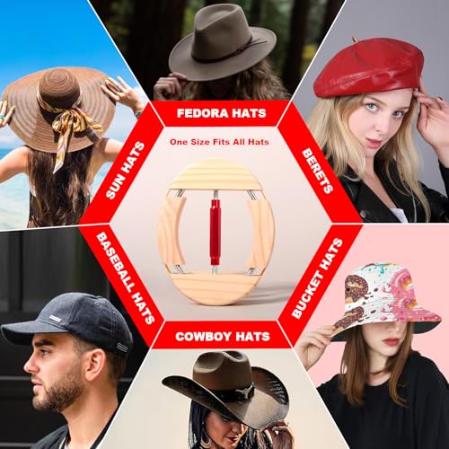 Hat Stretcher 4 Way, Hat Stretcher for Fitted Hats Size 6 7/8 to 8 1/2 - color: 4way Red