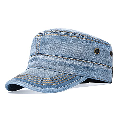 VOBOOM Men Washed Cotton Cadet Army Cap Vintage Flat Hat - color: Denim Light Blue