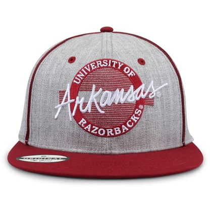 The Game NCAA Licensed, Arkansas Razorbacks Flat Brim Snapback Hat - color: Grey/Circle