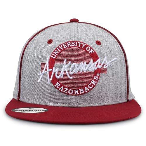 The Game NCAA Licensed, Arkansas Razorbacks Flat Brim Snapback Hat - color: Grey/Circle
