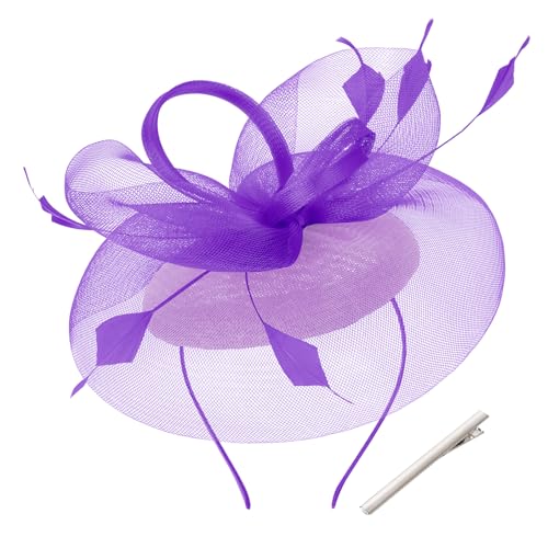 tiggell Fascinators Tea Party Hat for Women, Fascinator with Pillbox Hat - color: Purple