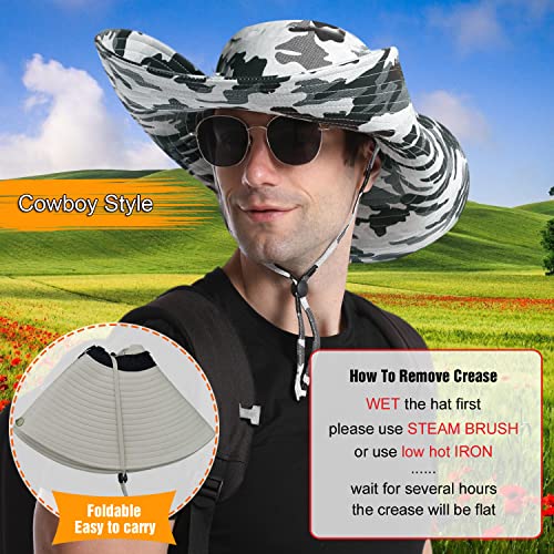 HUAMULAN Men Wide Brim Sun Hat Summer Outdoor Women Bucket Fishing Hats - color: A3-camou-blackwhite