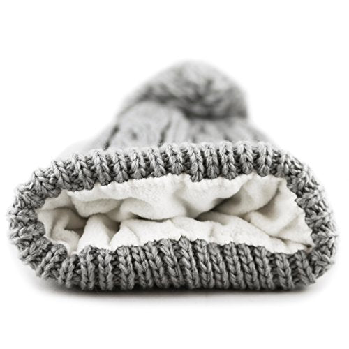 Women and Men Beanie Daily Winter Oversized Thick Stretchy Knitted Pom Pom Beanie Fleece Lined Beanie Hat - color: 1. Curly Grey
