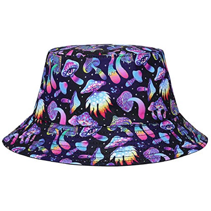 Tie Dye Bucket Hat Reversible Cotton Multicolored Fisherman Cap Packable Sun Hat - color: Magic Mushroom