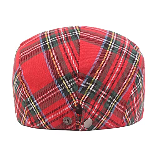 Men's Newsboy Hat Striped Plaid Cap Ivy Gatsby Cabbie Driving Irish Beret - color: Red