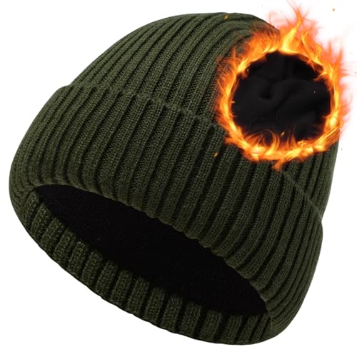 Oversize M/L/XL/XXL Merino Wool Beanie Hat for Men & Women - color: Army Green, size: X-Large-XX-Large
