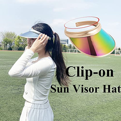 2 Pack Sun Visor Hats Women Men Clip-on Iridescent Clear Sport Outdoor Cap - color: 2pack ,Gold Silver