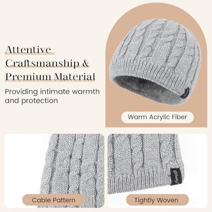 Winter Warm Beanie Hat for Women Men, Thick Cable Knit Cuffed Beanie - color: Grey