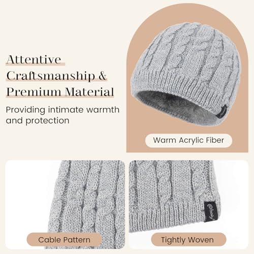 Winter Warm Beanie Hat for Women Men, Thick Cable Knit Cuffed Beanie - color: Grey