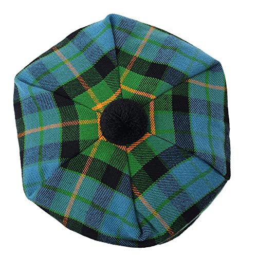 HAAUR Scottish Tammy Hat Traditional Kilt Tam o' Shatner Acrylic Wool Flat Bonnet Various Tartans with Pompom One Size - color: Ancient Gunn