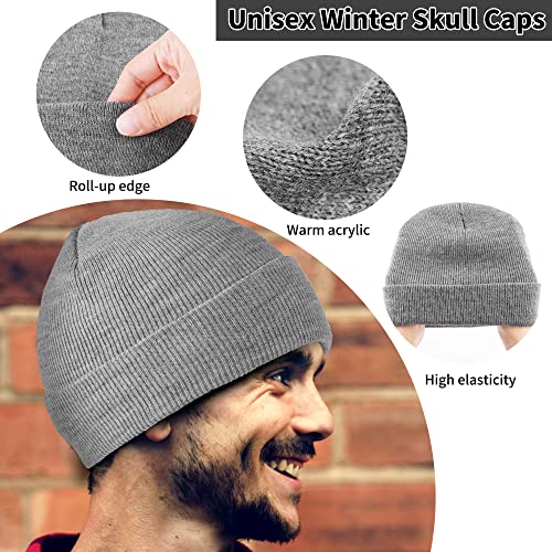 Cooraby 3 Pack Unisex Winter Skull Cap Beanies Knitted Cuff Hats Caps Roll-up Edge Beanie Hats for Men Women Outdoors - color: Black, Light Grey, Light Beige