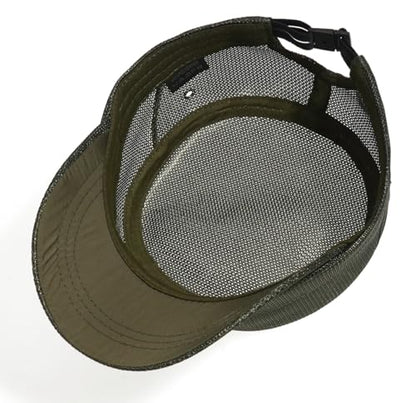 Initlove Cadet Army Cap for Men Women Military Hat Mesh Flat Top Hats for Summer - color: Green